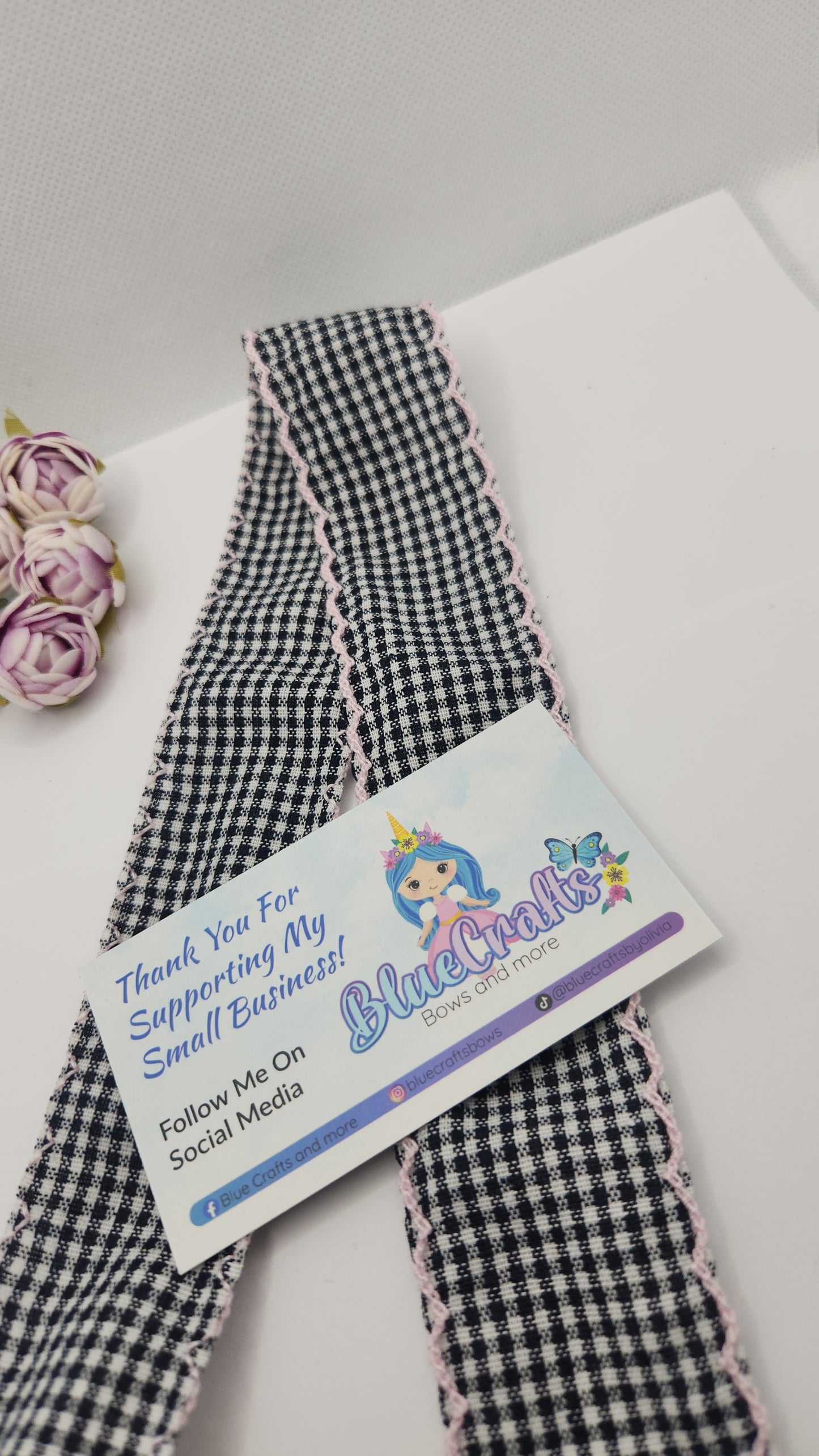 Moonstitich Gingham Ribbon Blanck and white 1.5"
