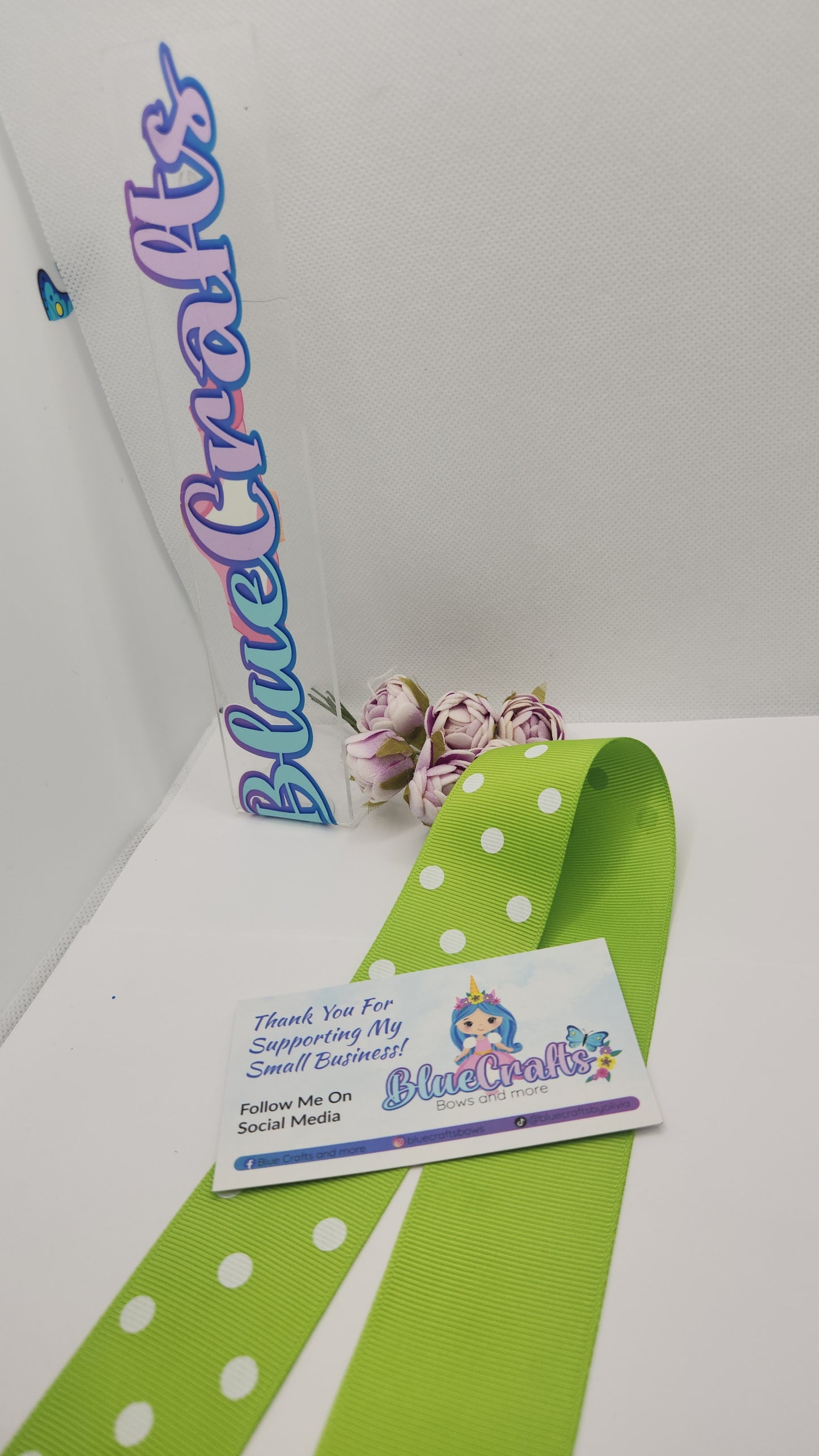 Grosgrain Ribbon 1.5 "Apple Green with polka dots"