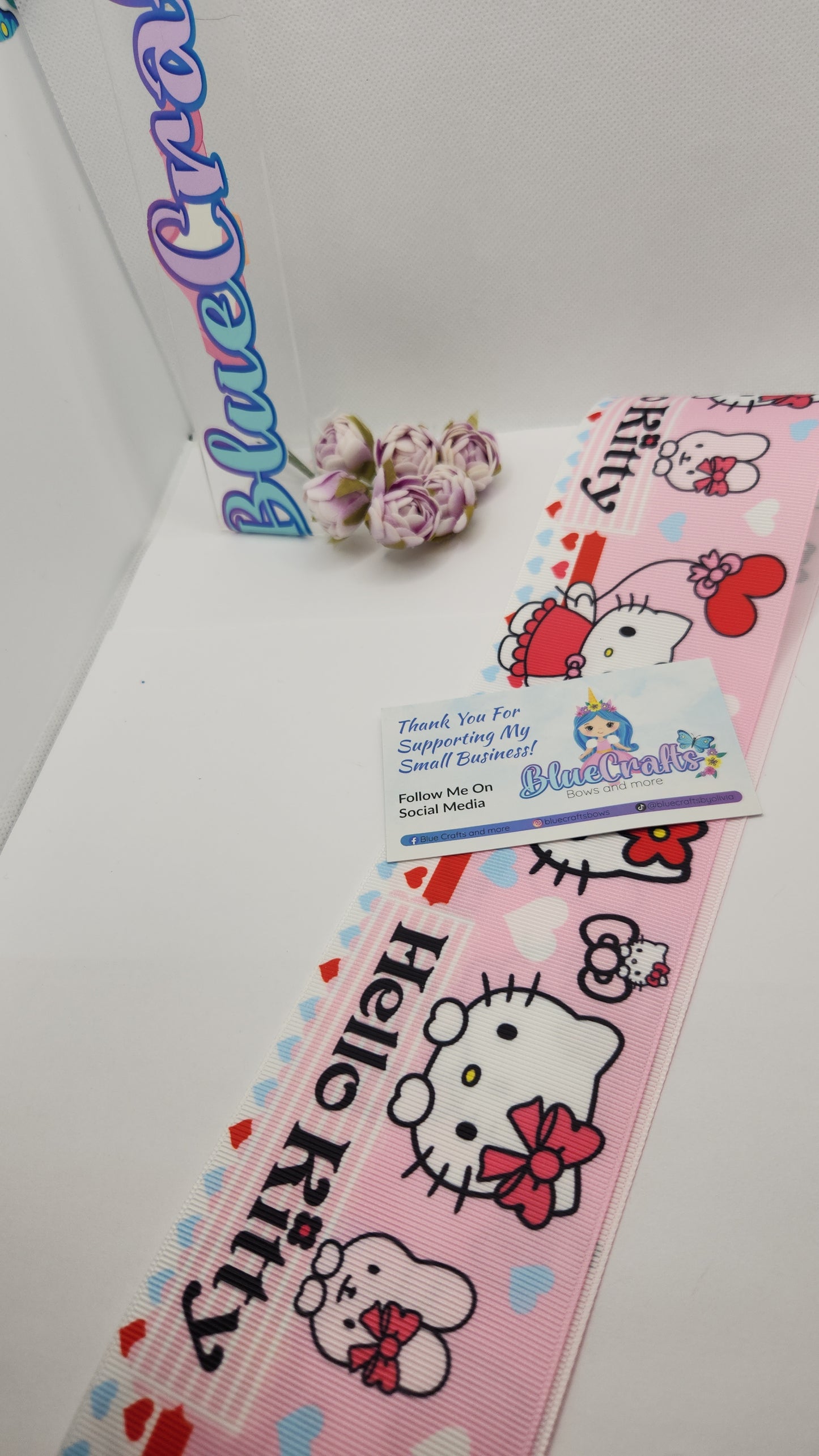 Grosgrain Ribbon 3 inch "Kitty Flowers"