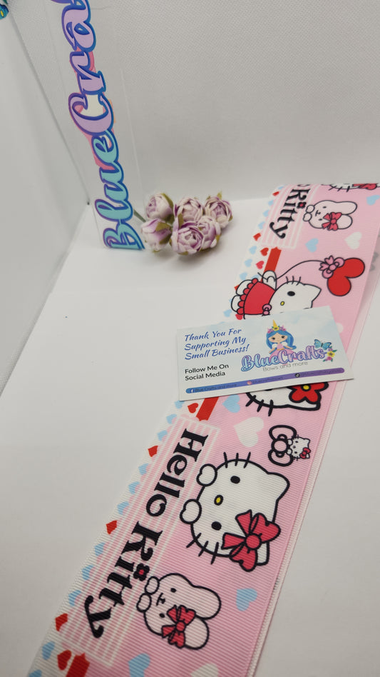 Grosgrain Ribbon 3 inch "Kitty Flowers"