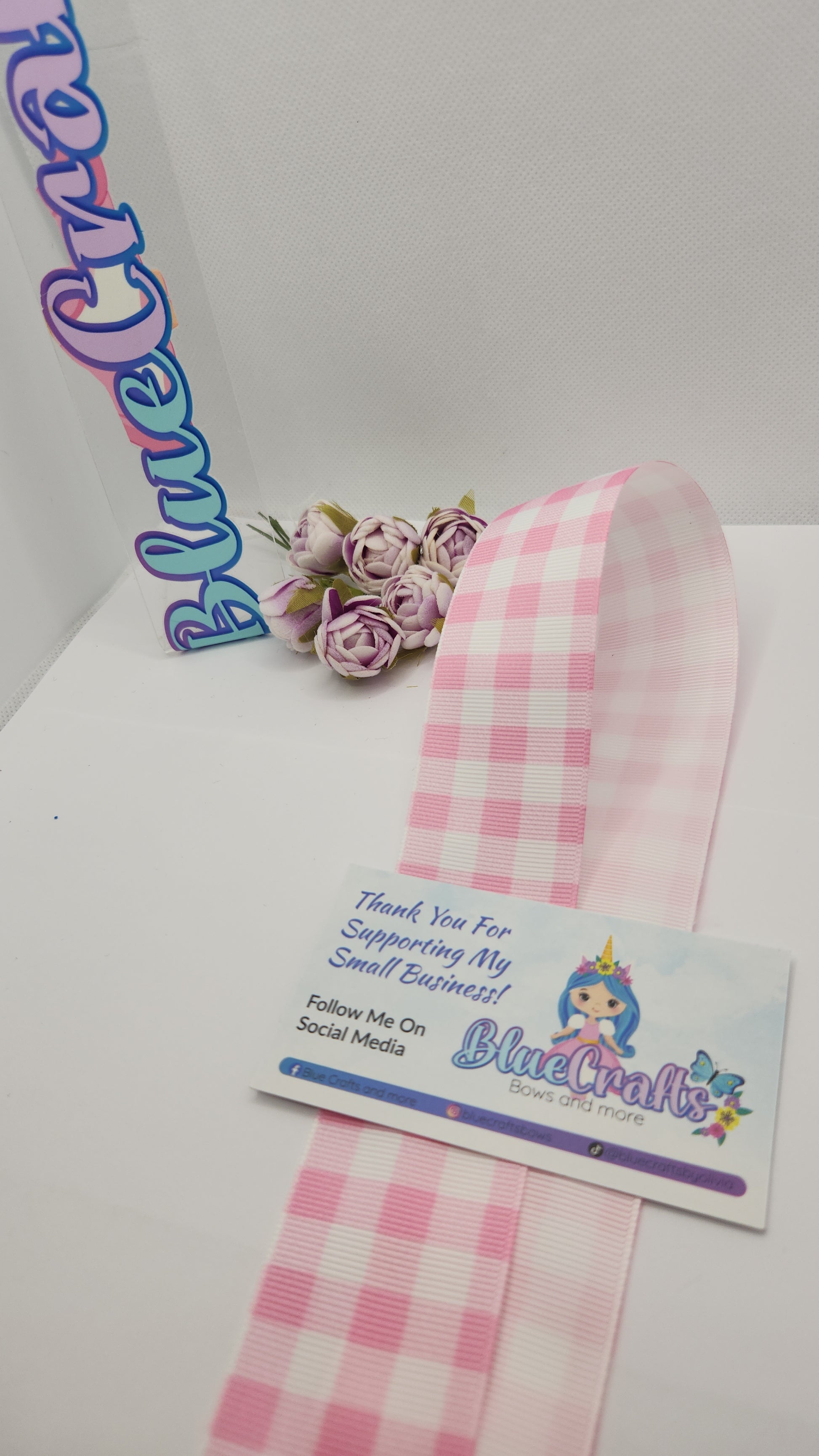 Pink checkered ,gingham ribbon 1.5".