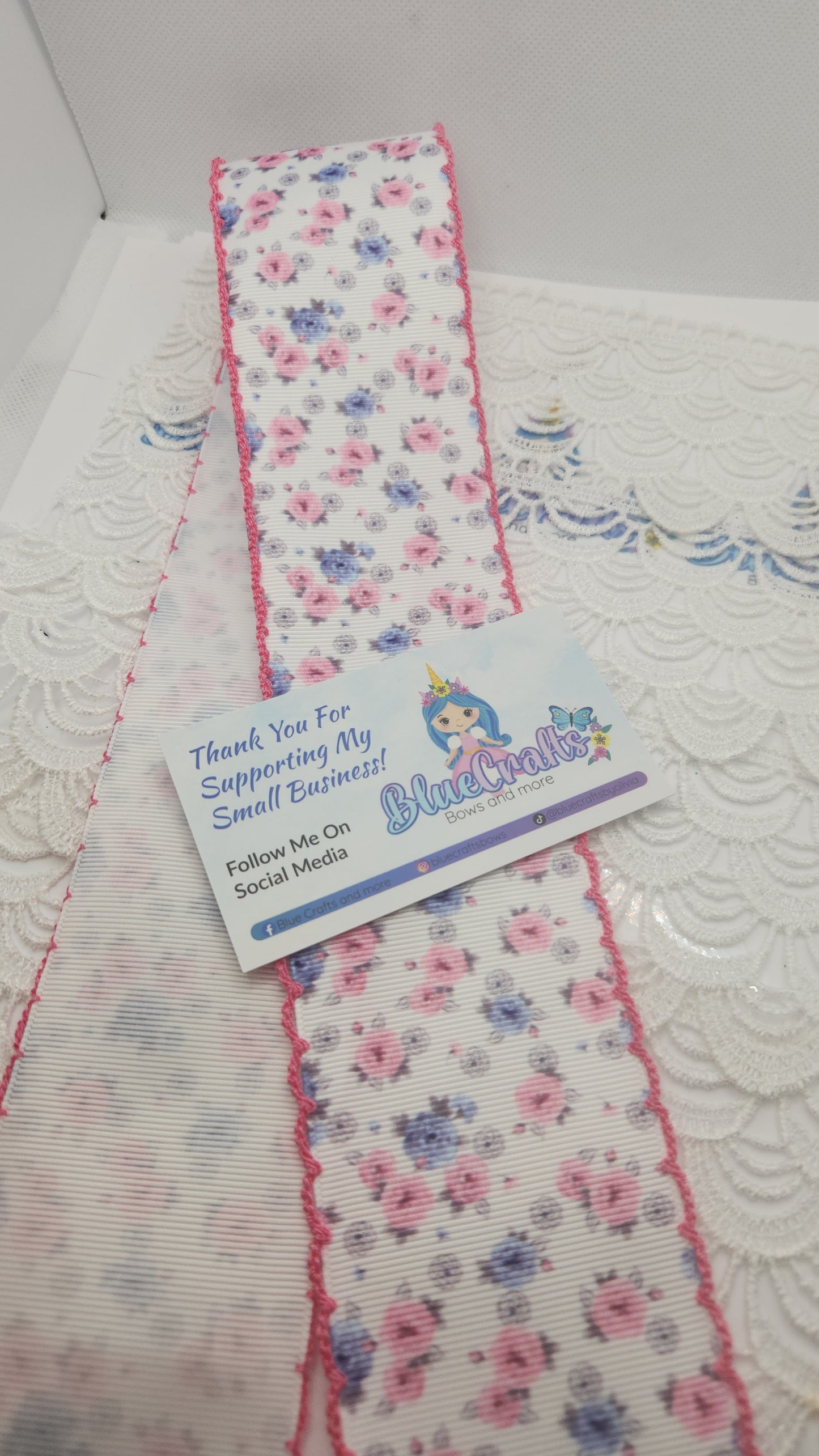 Moonstitich Print Ribbon "Pink & Blue Flowers "