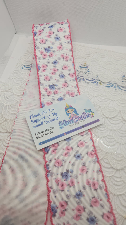 Moonstitich Print Ribbon "Pink & Blue Flowers "