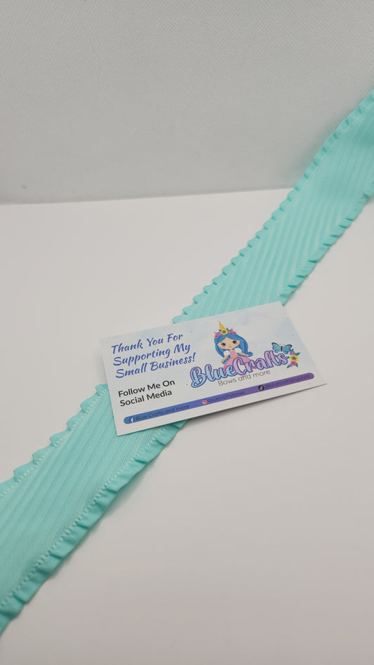 Diagonal Stripe Double Ruffle Ribbon Aqua