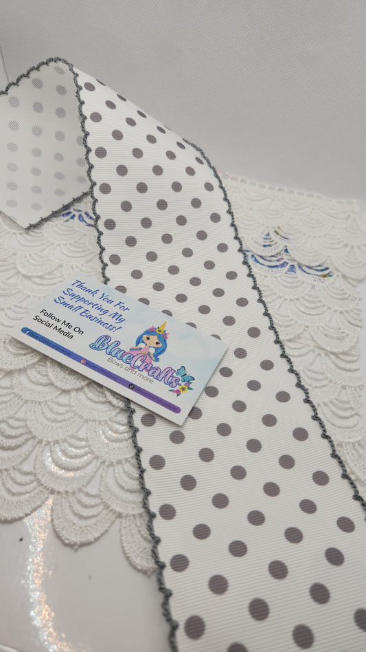 Moonstitich Ribbon Swiss Gray dots  3"