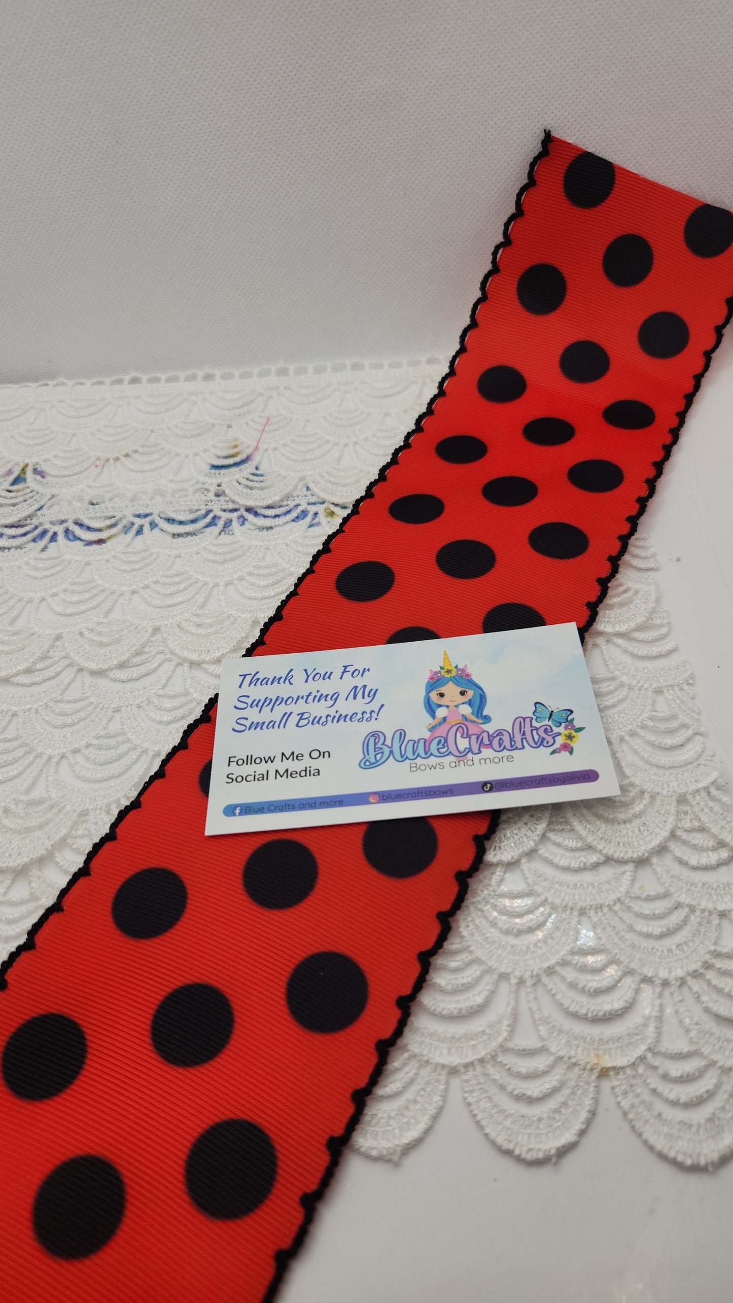 Moonstitich Ribbon "Red, with Black Polka Dots"